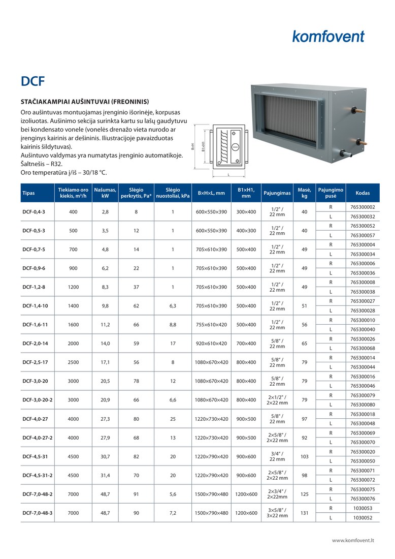Канальный фреоновый охладитель Komfovent DCF-0,7-5